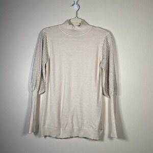 Women's LIV Milano Cream Knit Pullover Sweater‎ Top Faux Rhinestones Sz S